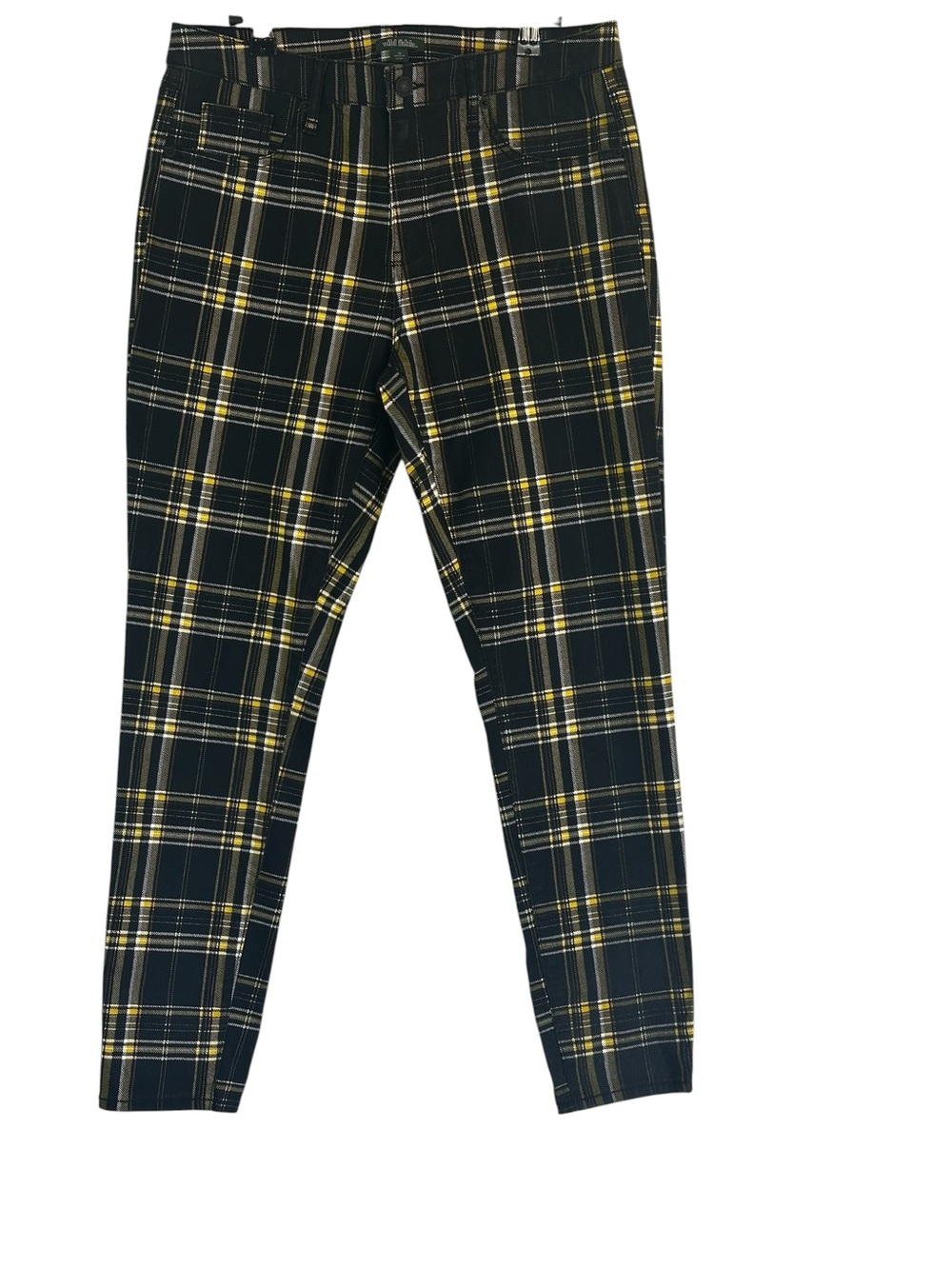 Wild Fable Plaid Skinny Pants Size 10 Black Yellow Tartan Punk Grunge Y2K Stretc